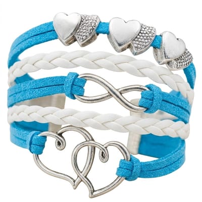 Hemelsblauw Witte Armband voor dames met Hartjes & Infinity Symbool – Gevlochten Vriendschapsarmband voor vrouwen