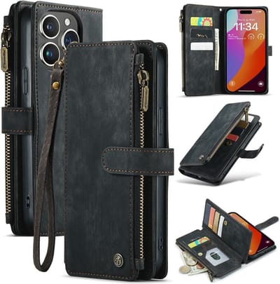 CaseMe Hoesje - Geschikt voor iPhone 16 Pro Max Hoesje - CaseMe C30 Book Case met Portemonnee - Zwart