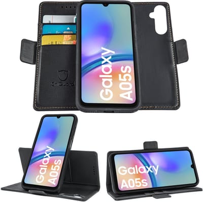 Geschikt voor Samsung Galaxy A05s - Book Case Hoesje - Uitneembaar Hoesje - Magnetische Sluiting - Portemonnee Rustic Zwart
