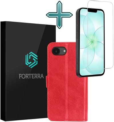 Hoesje Met Screenprotector - Geschikt voor Apple iPhone 17e - Luxe Pasjeshouder - Flipcase - Bookcase Portemonee - Flip Case - Kunstleer Book Case - Book Cover - Walletcase - Portemonneehoes - Rood