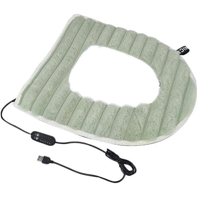 Housse de siège de toilette chauffante USB de haute qualité, anneau en peluche lavable doux, réchauffement d'hiver 5 V 2 A, température réglable vert