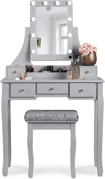 Luxe Make-uptafel Hollywoodstijl met Spiegel, Verlichting en Kruk