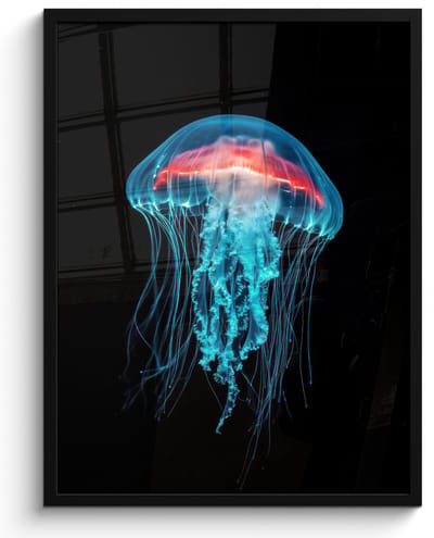 Poster in lijst - Fotolijst 60x80 cm - Posters - Kwal - Tentakels - Blauw - Licht - Posterlijst zwart - Decoratie - Wanddecoratie woonkamer - Muurdecoratie slaapkamer