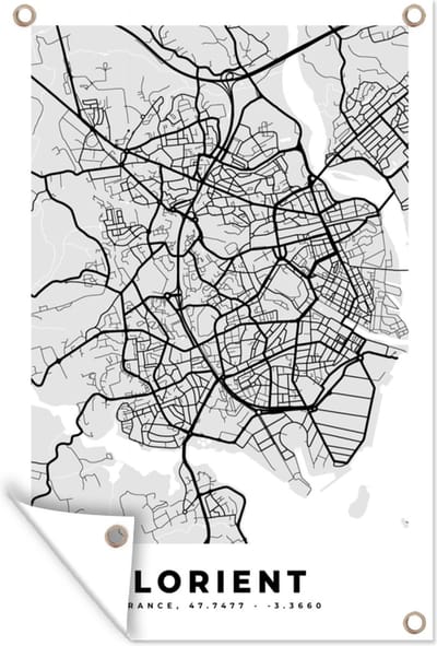 Muurdecoratie Frankrijk - Lorient - Stadskaart - Plattegrond - Kaart - 120x180 cm - Tuinposter - Tuindoek