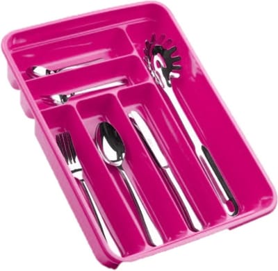 Plasticforte Bestekbak - 2x stuks - 6 vaks - roze - 40 x 30 x 7 cm - bestekhouder - lade verdelers