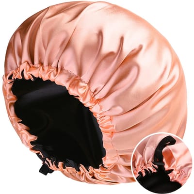 Modieuze Slaapmuts Effen Kleur Zijdezacht Satijnen Stof Elastische Knop Dubbele Laag Slaap Haarhoed One Size