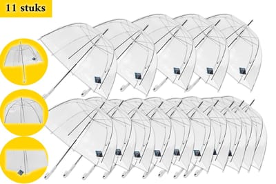 11 stuks Paraplu transparant plastic paraplu's 75 cm - doorzichtige paraplu - trouwparaplu - bruidsparaplu - stijlvol - bruiloft - trouwen - fashionable - trouwparaplu