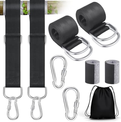 Swing Attachment Set voor Hangmat met Karabiners, D-Ringen en Opbergtas, 800 kg Laadcapaciteit, Inclusief Boombeschermers en Schommelhaak (1.5 m x 4.8 cm)