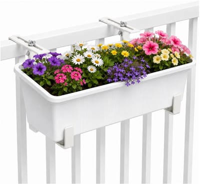 Geli Plantenbak Balcony - wit - met metalen ophangbeugels van zelfde kleur - 40 x 18 x 15 cm - hard kunststof - langwerpig