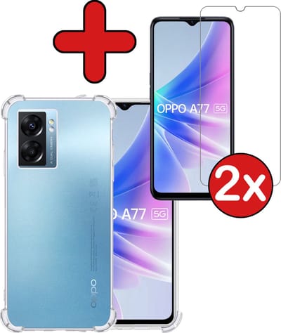 Hoesje - Met Screenprotector - 2 Stuks - Geschikt voor OPPO A77 - Sterk & Shockproof - Back Cover - Siliconen Case - Telefoon Hoes - Shock Proof - Telefoonhoes - Transparant