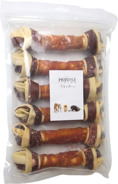 Petstyle Living Geknoopte Botten met Kip Meerkleurig 21cm - Hondensnacks - 6 Stuks