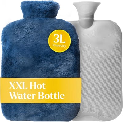 XXL warmwaterkruik met premium nepbont hoes - blauw