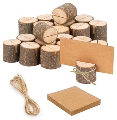 Tafelkaarthouders met kraftpapier en koord - 25 stuks houten menukaarthouders voor bruiloften en feesten