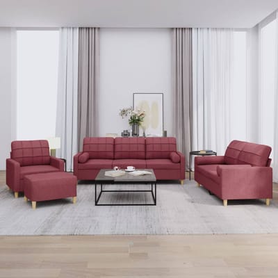 vidaXL - 4-delige - Loungeset - met - kussens - stof - wijnrood