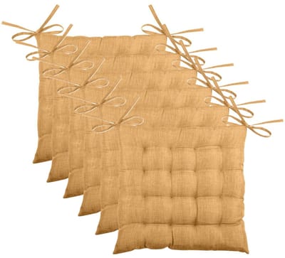 Stof Textile stoelkussen BEA - 6x - okergeel - 40 x 40 x 4 cm - touwtjes sluiting - binnen/buiten - zitkussens plat