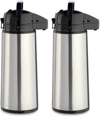 Kinvara Koffie en warme dranken thermoskan/isoleerkan - 2x - met pomp - rvs - zilver - 1,9 liter - 35 cm - Koffiekan