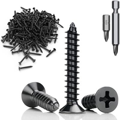 60 Stuks M3 x 16mm RVS Houtschroeven Set - Zwarte Phillips Schroeven met Volle Draad en Schroevendraaier Bit voor Raammontage
