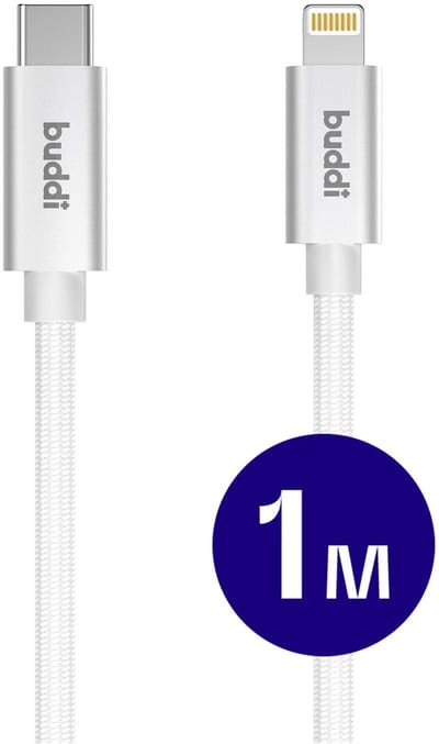 Buddi Flex | USB-C naar Lightning Kabel 20W Fast Charge | Power Delivery | 480Mbps Dataoverdracht | Gevlochten Nylon | 1M | 1 Meter | Wit