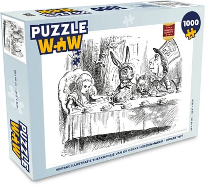 Puzzel Vintage illustratie theekransje van de gekke hoedenmaker - zwart wit - Legpuzzel - Puzzel 1000 stukjes volwassenen