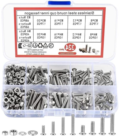 Complete Set van 324 Stuks Schroeven, Moeren en Ringen - M3 M4 Lenskop Binnenzeskant Schroeven en Draad Schroeven Assortiment