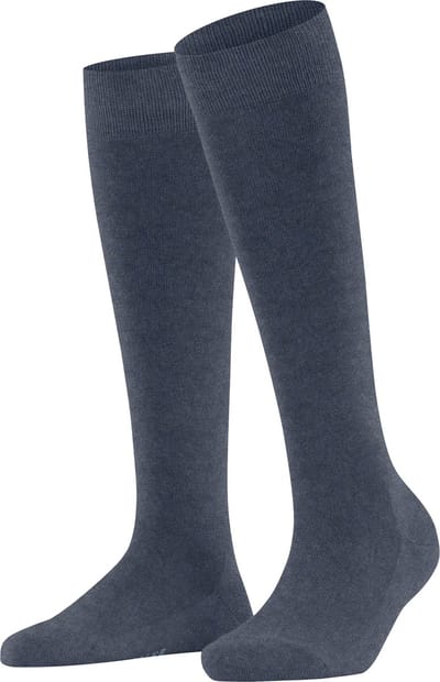 FALKE Family lang eenkleurig katoen kniekousen dames blauw - maat 35-38