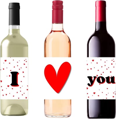 3 Wijnetiketten Valentijnsdag | Flesetiket Set "I Love You" | Liefdescadeau