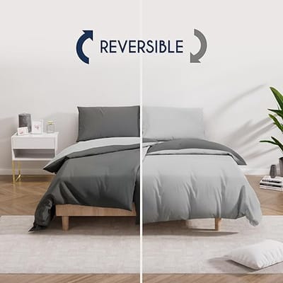 2 dekbedovertrekken 135x200 cm met 2 kussenslopen 80x80 cm - Donkergrijs/Lichtgrijs - 135x200 Bedset in 100% microvezel - 4 stuks