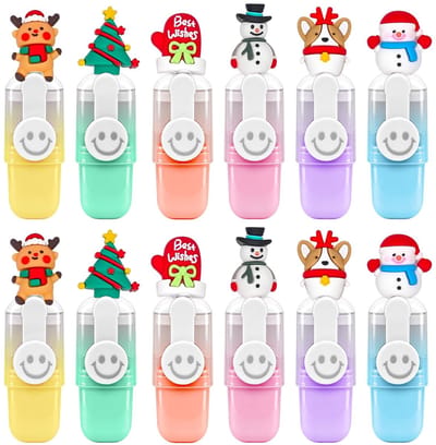 Dailygoods - 12 Stuks Kerst Mini Markeerstiften Set - Fluorescerende Leuchtstifte in Pastelkleuren