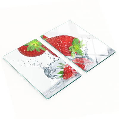 Decoratieve glazen snijplanken voor in de keuken met aardbeien en water, 2x30x52 cm