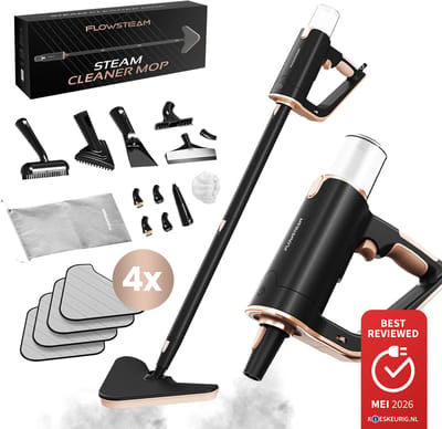 FLOWSTEAM® Luxe Stoomreiniger - 13 Opzetstukken - 120° Stoom – Tapijtreiniger – Vlekkenreiniger – Zetelreiniger - Handstoomreiniger – 5M Snoer - Inclusief 4 Microvezeldoekjes