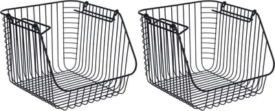 Set van 2x stuks zwarte opberg/opruim mandjes stapelbaar 29 x 27 x 21 cm - Opbergen/opruimen - Opbergmanden/opruimmanden