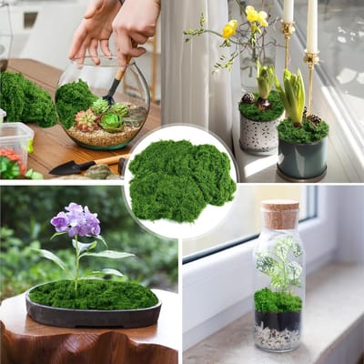 100 g kunstmos om te decoreren, procesmos, nylon kunstmos om te knutselen, kunstmos om te knutselen, IJslands mos, kunstmos om te knutselen, miniatuur, tuindecoratie, donkergroen