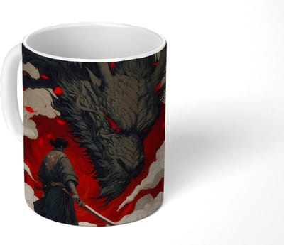 Mok - Koffiemok - Krijger - Draak - Zwart - Rood - Rook - Mokken - 350 ML - Beker - Koffiemokken - Theemok