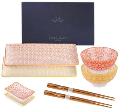Aurora Sushi Servies Celestia - 6 delig - 2 persoons - Dinerborden - Bordenset - Diepe borden - Ontbijtborden - Servies - Keukenservies