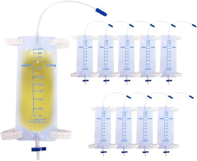 10 Stuks 1000 ml Urinezak, Katheterzak, Legzak met 30 cm Slang, Antirefluxklep en Stoffen Bandjes, Voor Urineafvoer en Verzameling