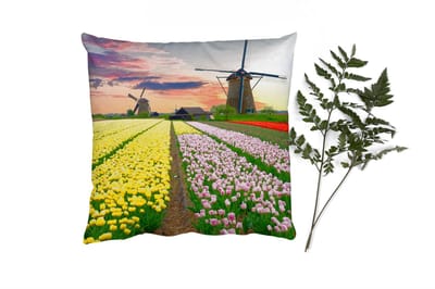 Sierkussens - Kussentjes Woonkamer - 40x40 cm - Windmolen - Tulpen - Bloemen - Nederland