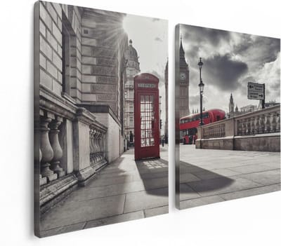 Artaza Canvas Schilderij Tweeluik Rode Telefooncel in Londen bij de Big Ben - 120x80 - Foto Op Canvas - Canvas Print