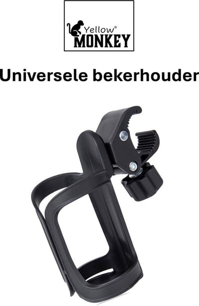 Yellow Monkey - Bekerhouder Universeel – Universele Drinkfleshouder Kinderwagen - 0,5 ltr fles houder - 360 graden draaibaar - Eenvoudig te Monteren - drinkwater - bekerhouder - eenvoudige montage - fiets - mountainbikes - buggy - rolstoel
