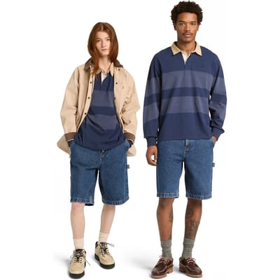 Timberland Unisex Ls Striped Rugby Polo Navy Size: S | Long-Sleeved Tops Outlet | Unisex | Beige