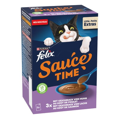 12x40g met de smaak van kip & zalm Felix Sauce Time natvoer voor katten