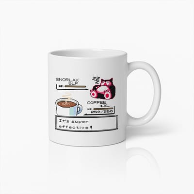 Grappige Koffie vs Snorlax Mok 330ml – Retro Gamer Cadeau – “It’s Super Effective” Design voor Koffieliefhebbers