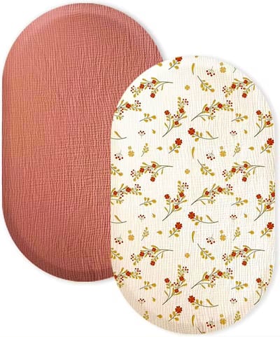 2 Stuks - Hydrofiele Baby Hoeslaken Wieg - Kinderwagen matras - 80x40 cm - Aardbeien roze en Crème Gele Bloemetjes - Aankleedkussenhoes