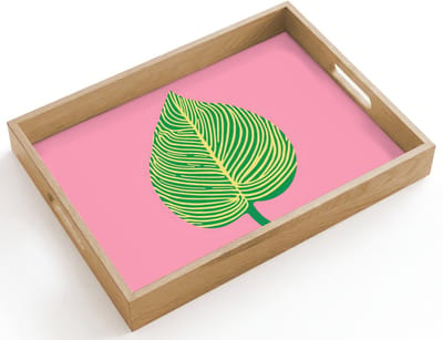 Dienblad hout 40x30 cm - Schootdienblad - Illustratie - Blad - Minimalistisch - Groen - Borrelplank rechthoek - Plateau dienbladen