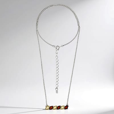 Cavill - 925 Sterling Zilver Halsketting met Kersrode & Citroen Baltische Barnstenen - 0,66 ct Marquise Cabochon - Verstelbaar Elegant