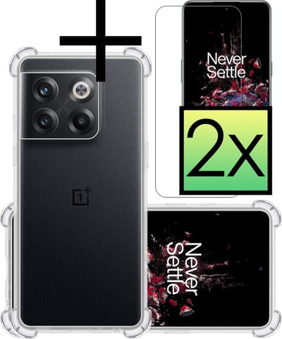 Hoesje - Met Screenprotector - 2 Stuks - Geschikt voor OnePlus 10T - Sterk & Shockproof - Siliconen Case - Back Cover - Telefoon Hoes - Shock Proof - Transparant