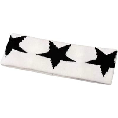 Vijfpuntige Ster Gebreide Brede Hoofdband, Unisex Hip-Hop Sport Hoofdband, Veelzijdig Street Style Haaraccessoire wit