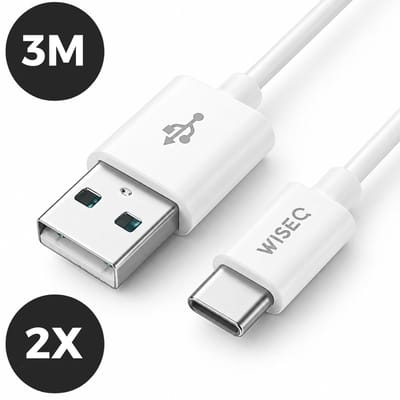 USB naar USB C oplaadkabel 3m - 2 stuks snellader kabel USB C naar USB A - Set van 2 - geschikt voor iPhone & Samsung - wit - WiseQ