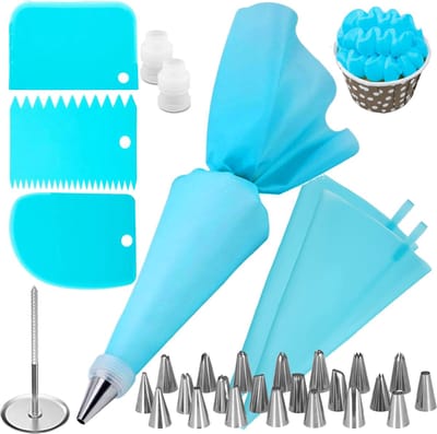 Springos Taart Decoratie Set | Taart Decoratie | 32-Delig | Inclusief Opbergdoos | Vaatwasserbestendig | Blauw