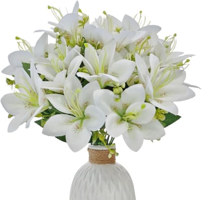4 Bundels Kunstmatige Tijgerlelie Nepp bloemen voor Bruiloft, Thuisdecoratie en Feestarrangementen - Witte Zijden Lelie Boeket