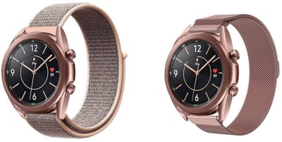Strap-it Milanese Band (Roze) + Nylon Band (Pink Sand) - Geschikt voor Samsung Galaxy Watch 3 41mm - Zacht Nylon Bandje - Geweven Band - Luxe & ademend ontwerp - Bundel